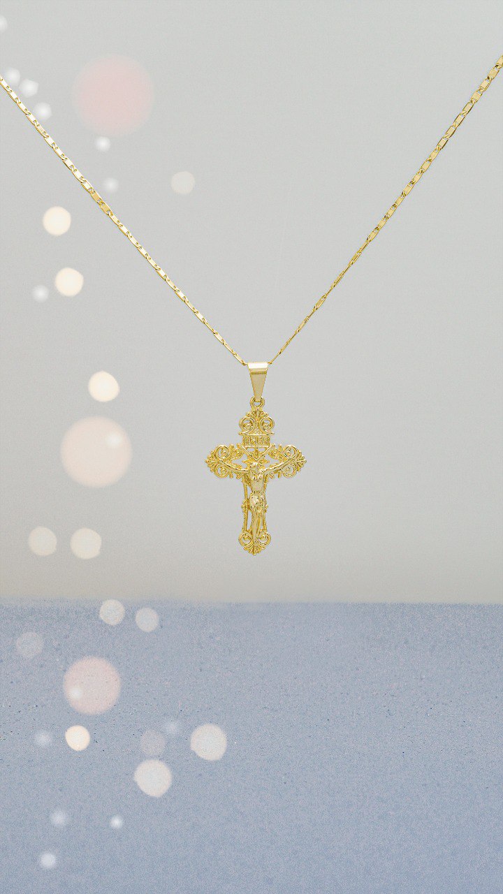 Cadena escalera delgada plana lisa (65cms) + Dije Cristo Milagroso