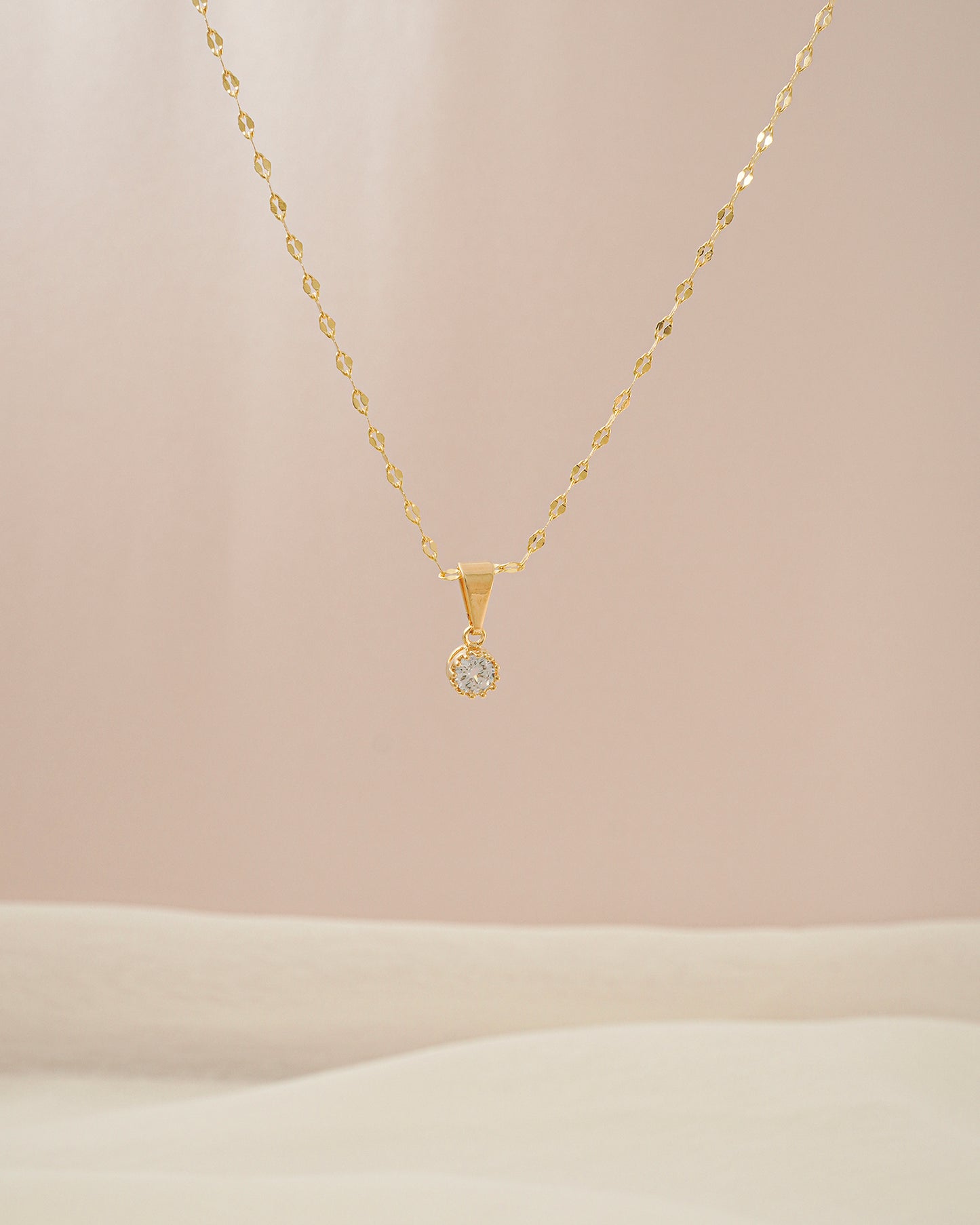 Cadena Espejo Mediana (45cm) + Dije Circonia Mini Redonda Pequeña Cristal