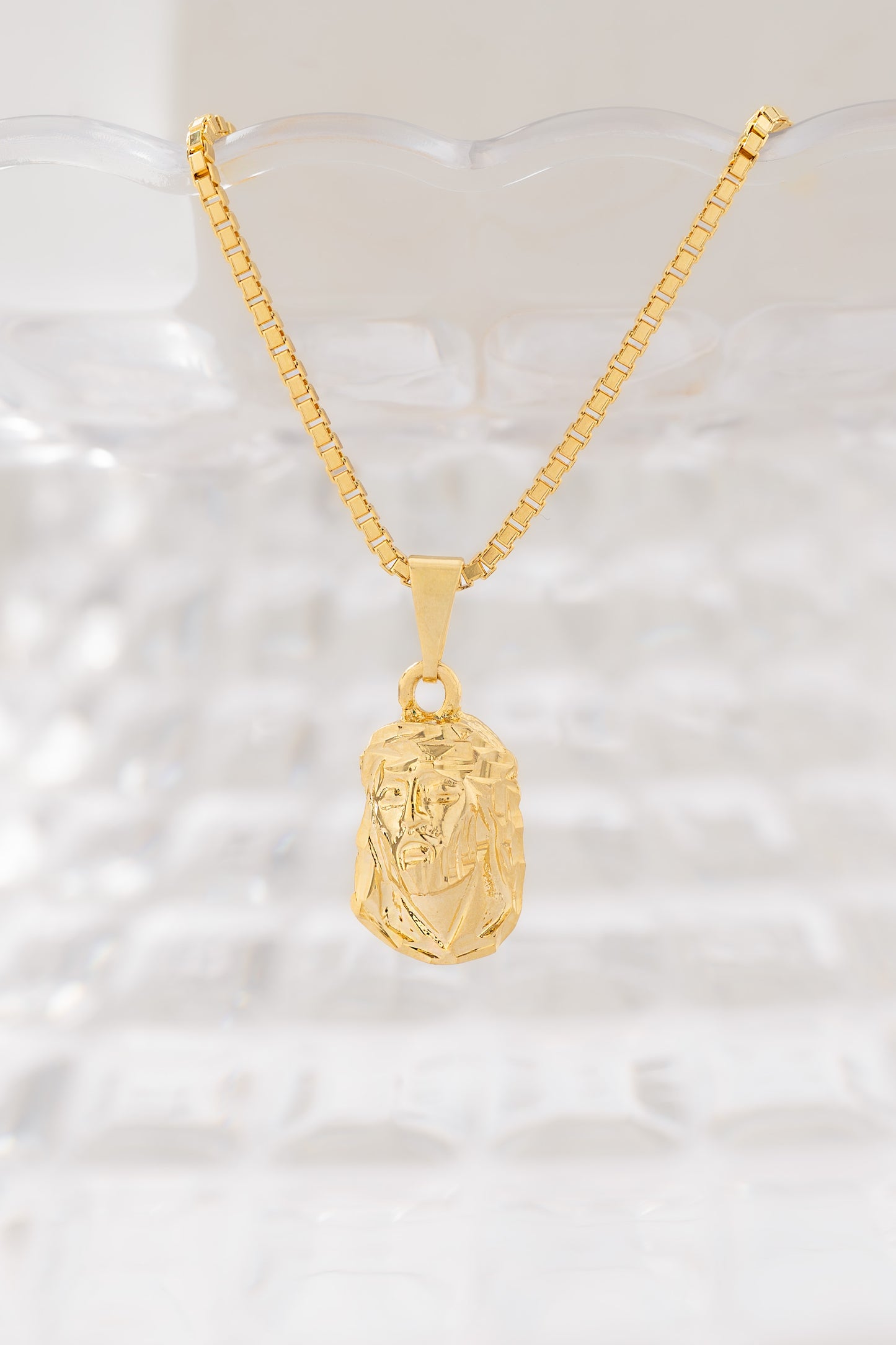 Cadena veneciana 1.5mm (65cms) + Dije rostro mediano tallado