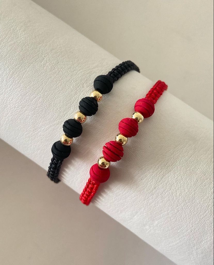 Duo Pulseras tejidas Neopreno y balin 4mm liso