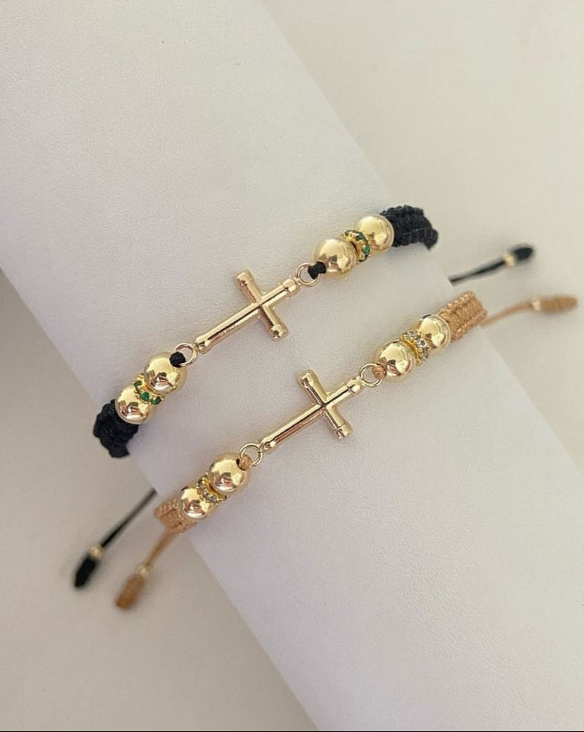 Pulsera Cruz Tubular 19mm Balin 5mm liso y Circon