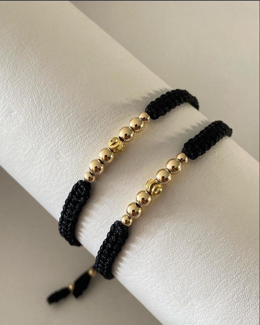 Duo Pulseras Tejidas Con Balin 3mm - 4mm y 4mm diamantado