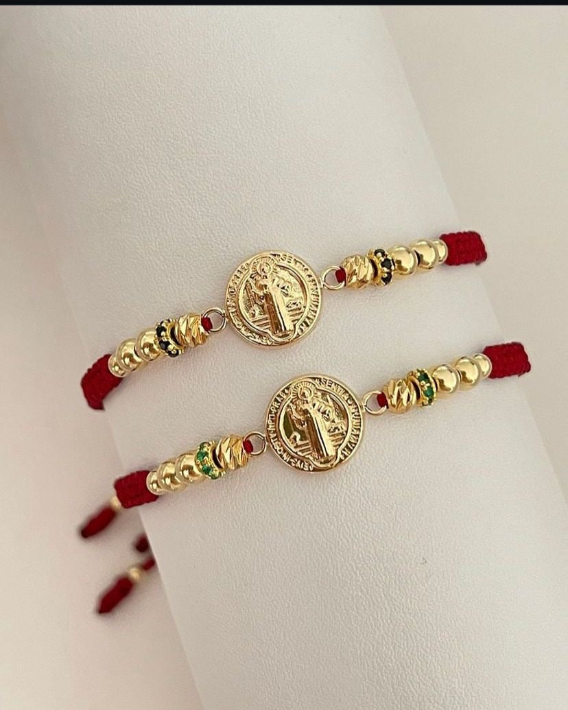 Pulsera San Benito 10mm Balín Liso y Diamantado