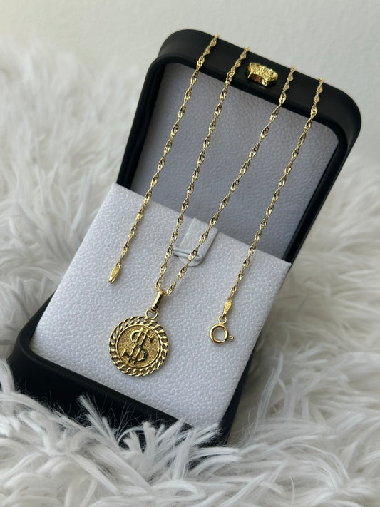 Cadena Singapur 1.7mm (65cm) + Dije signo peso