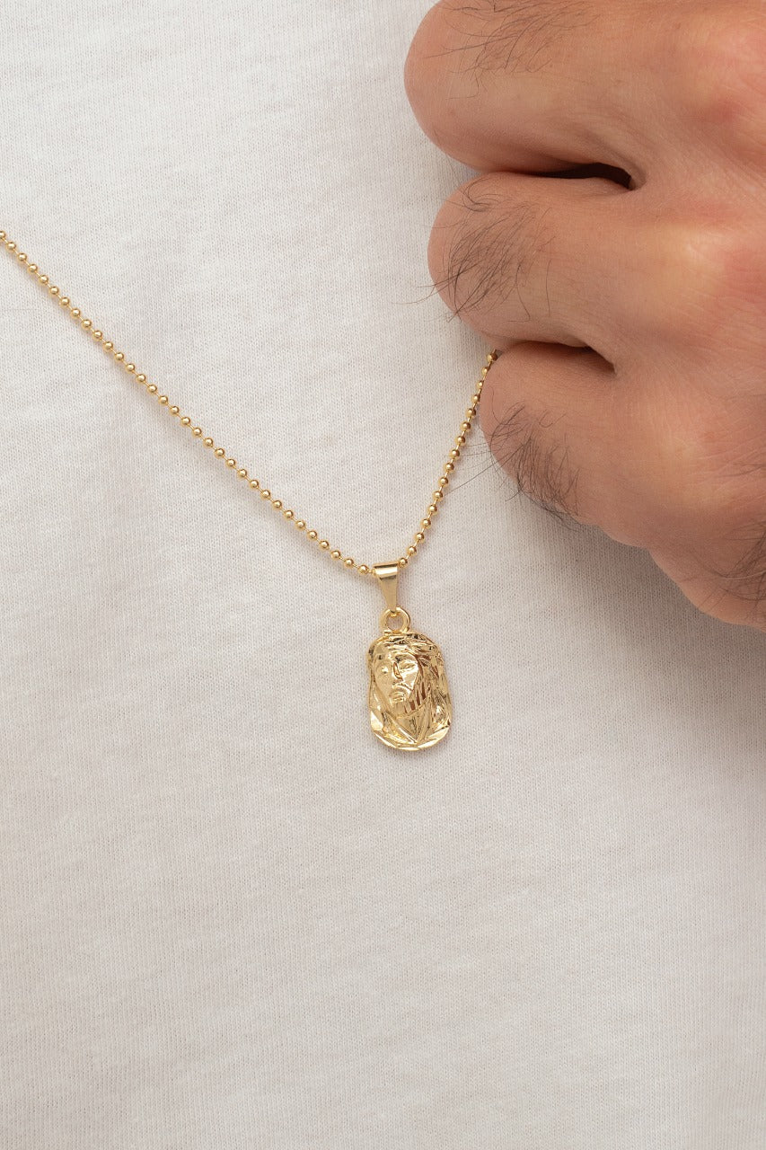 Cadena Militar 1.1mm (65cm) + Dije Rostro Mediano Tallado
