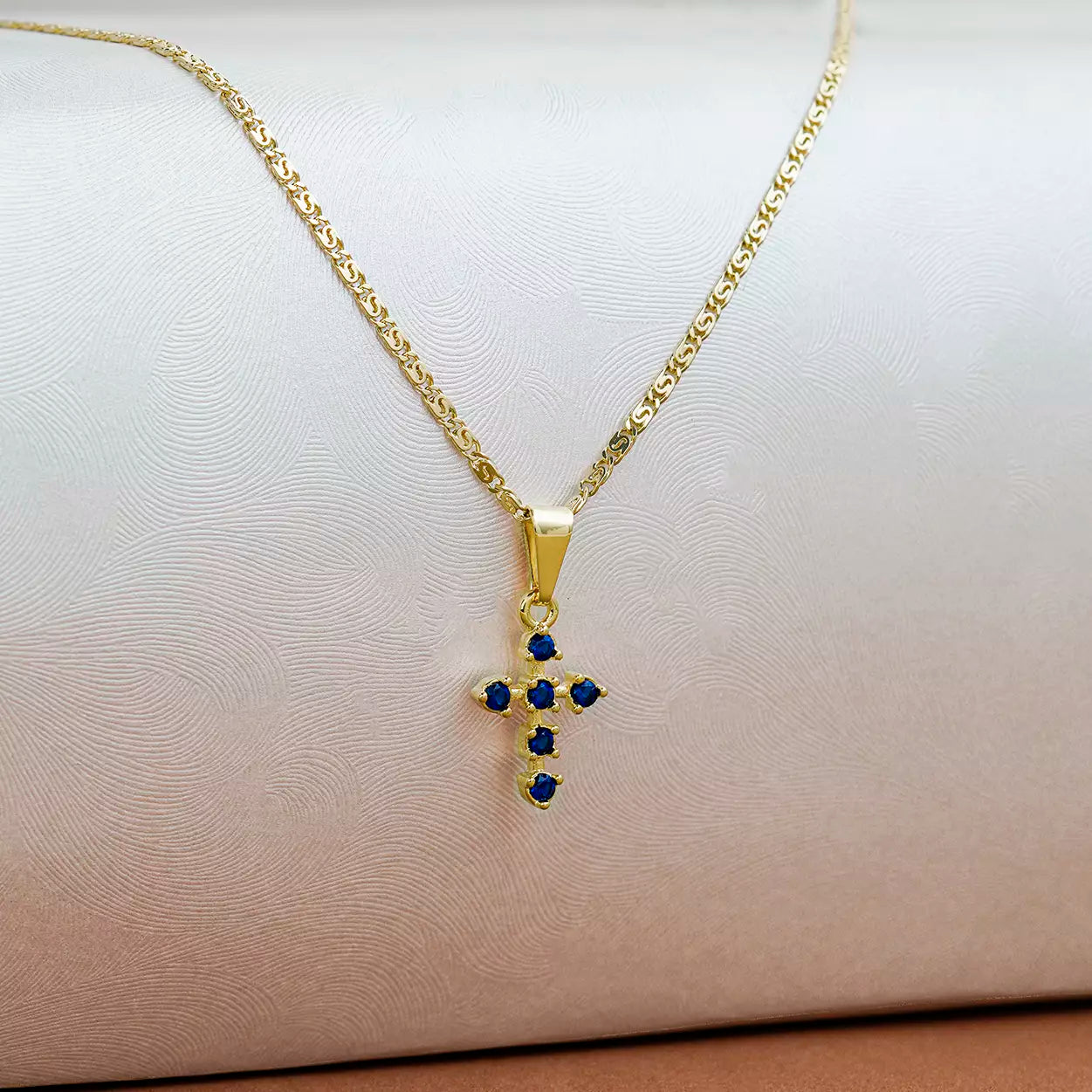 Dije Cruz 6 Circonias Azul