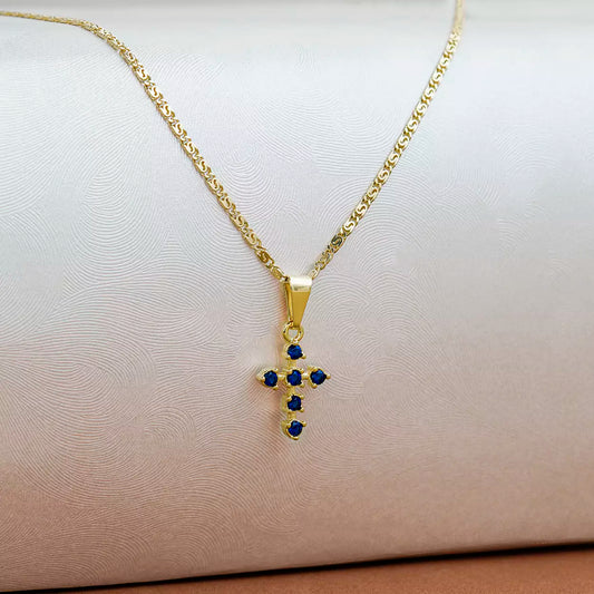 Dije Cruz 6 Circonias Azul