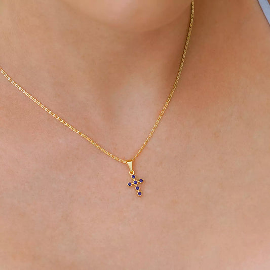 Cadena Caracol (45cm) + Dije Cruz 6 Circonias azul