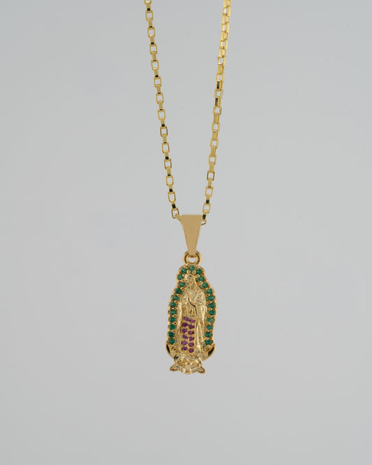 Cadena vintage (45cm) + Dije Virgen Guadalupe silueta circonias (2cm)