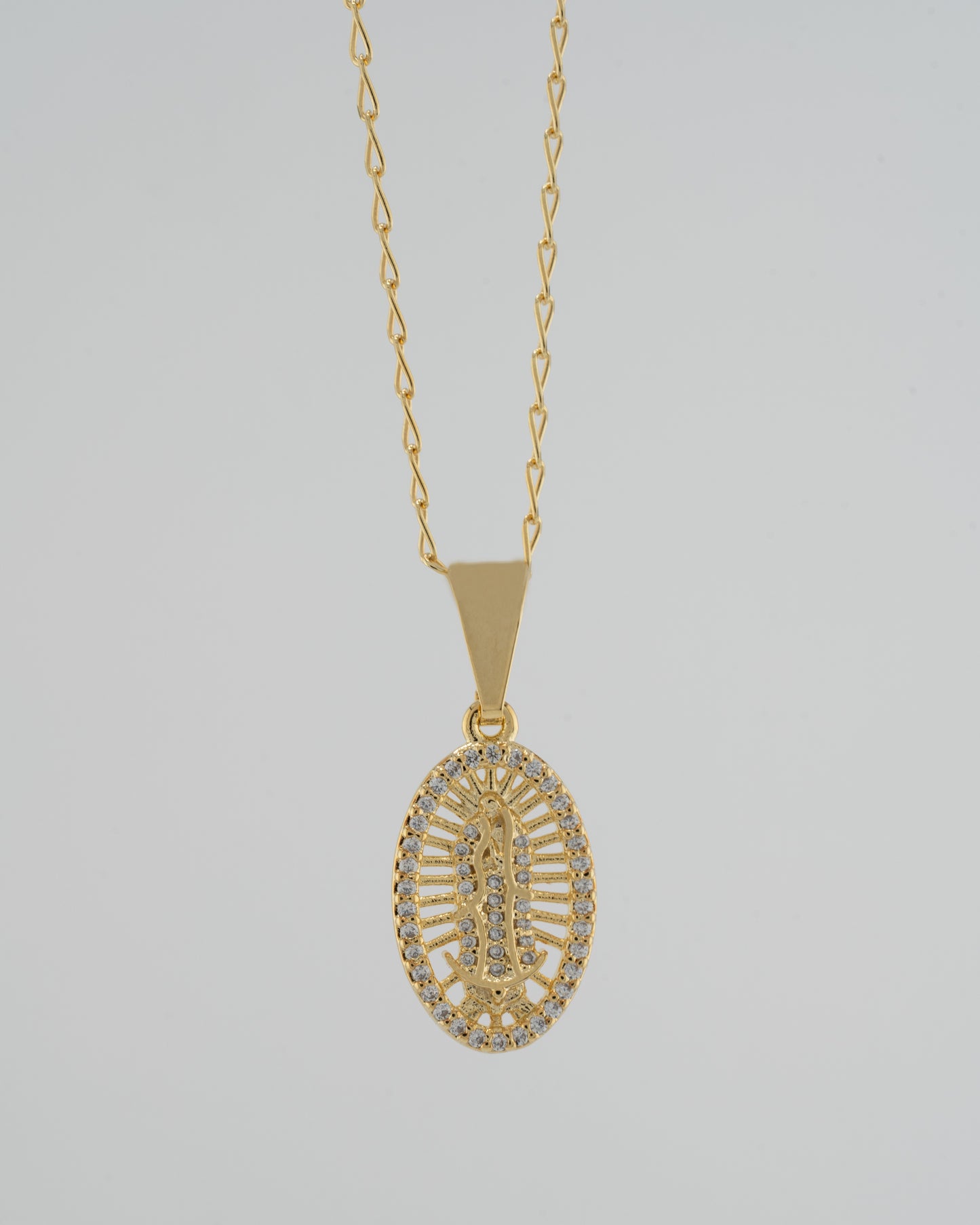 Cadena Grumetta rada Italy (45cm) + Dije Virgen Guadalupe swarovsky med