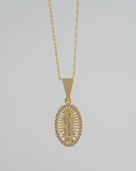 Cadena Grumetta rada Italy (45cm) + Dije Virgen Guadalupe swarovsky med