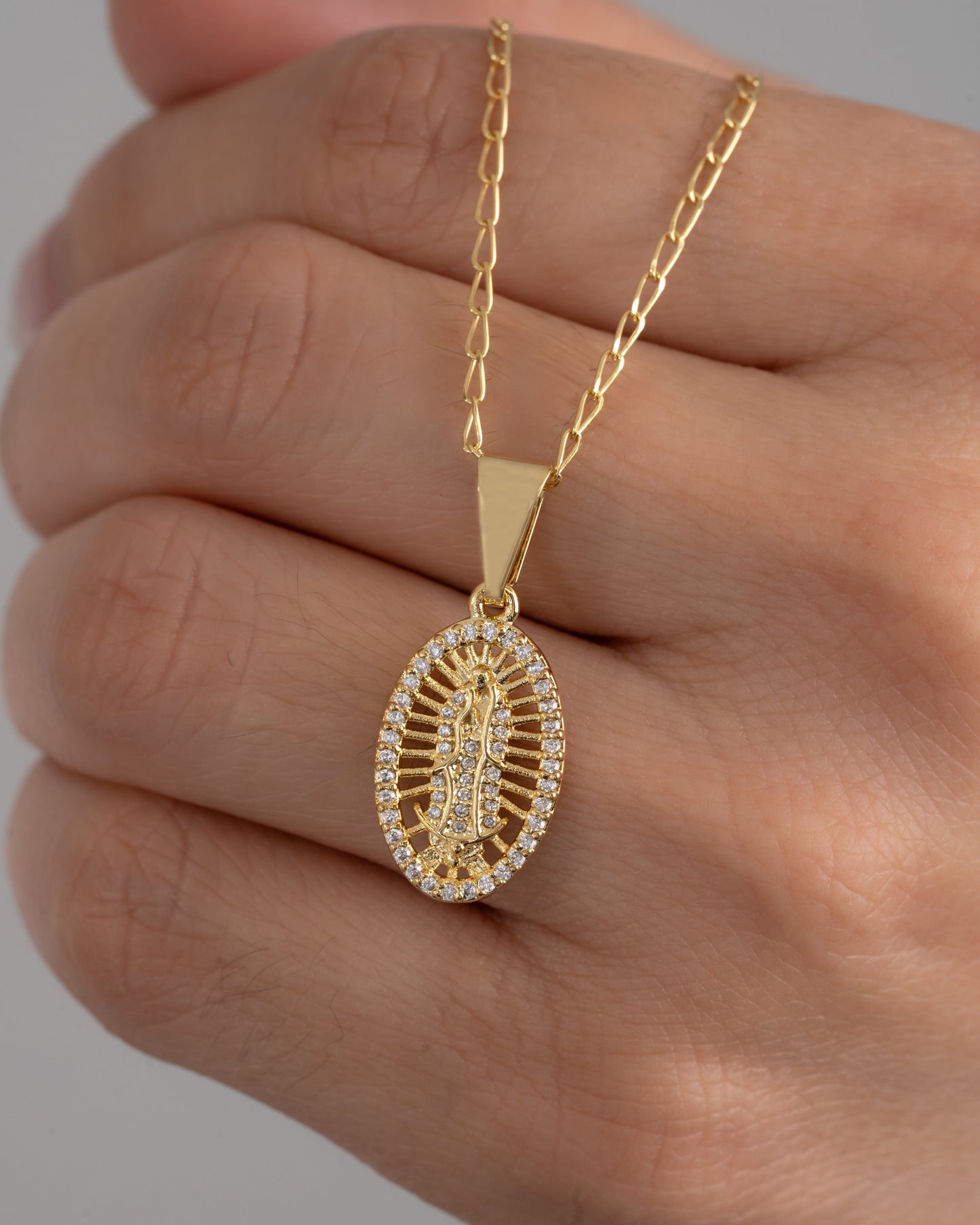 Cadena Grumetta rada Italy (45cm) + Dije Virgen Guadalupe swarovsky med