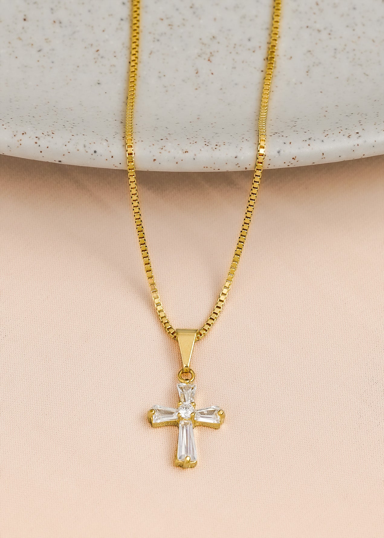 Cadena Veneciana 0.7mm (45cm) + Dije cruz Circonia completa