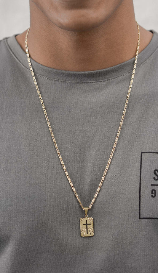 Cadena Destellos 2.5mm (65cm) + Dije Placa Cruz