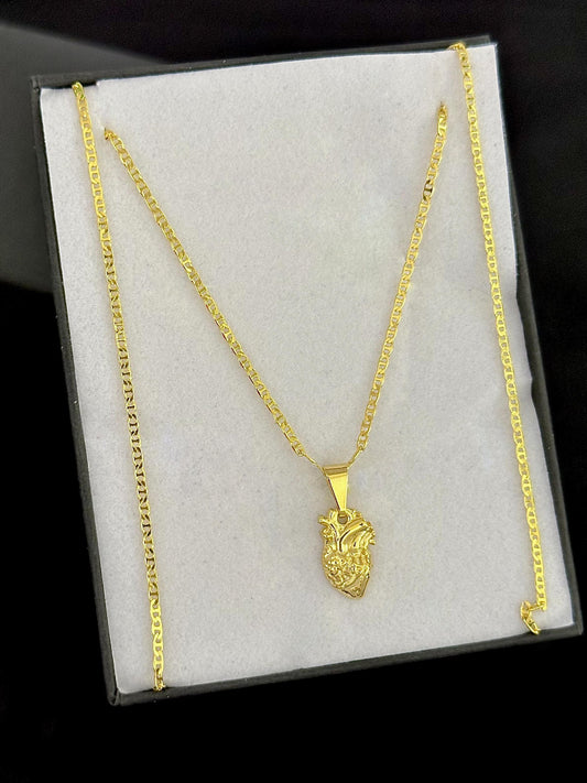 Cadena Escalerita con destellos Italy 2.10mm (50cm) + Dije Corazon