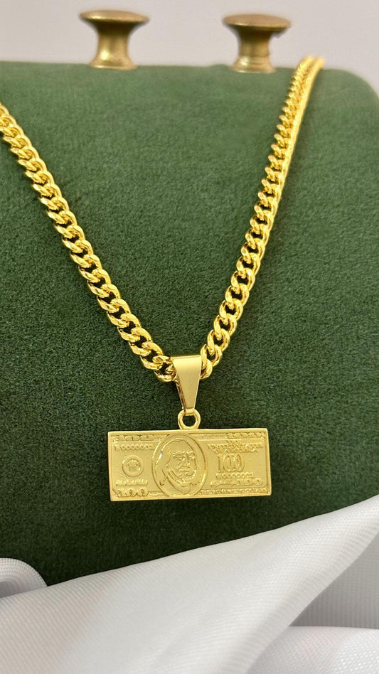 Cadena Cubana Eslabón U 4mm (65cms) + Dije Dolar