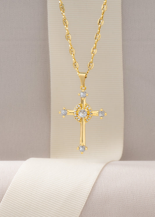 Cadena Gucci Delgada (45cms) + Dije Cruz Cristal