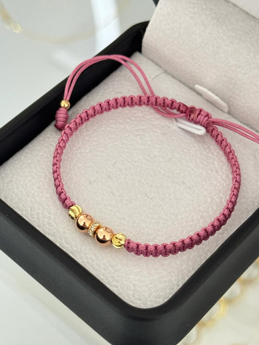 Pulsera tejida balin rosado & diamantado