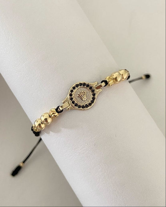 Pulsera Rolex con Balin 4mm  diamantados y  5mm lisos