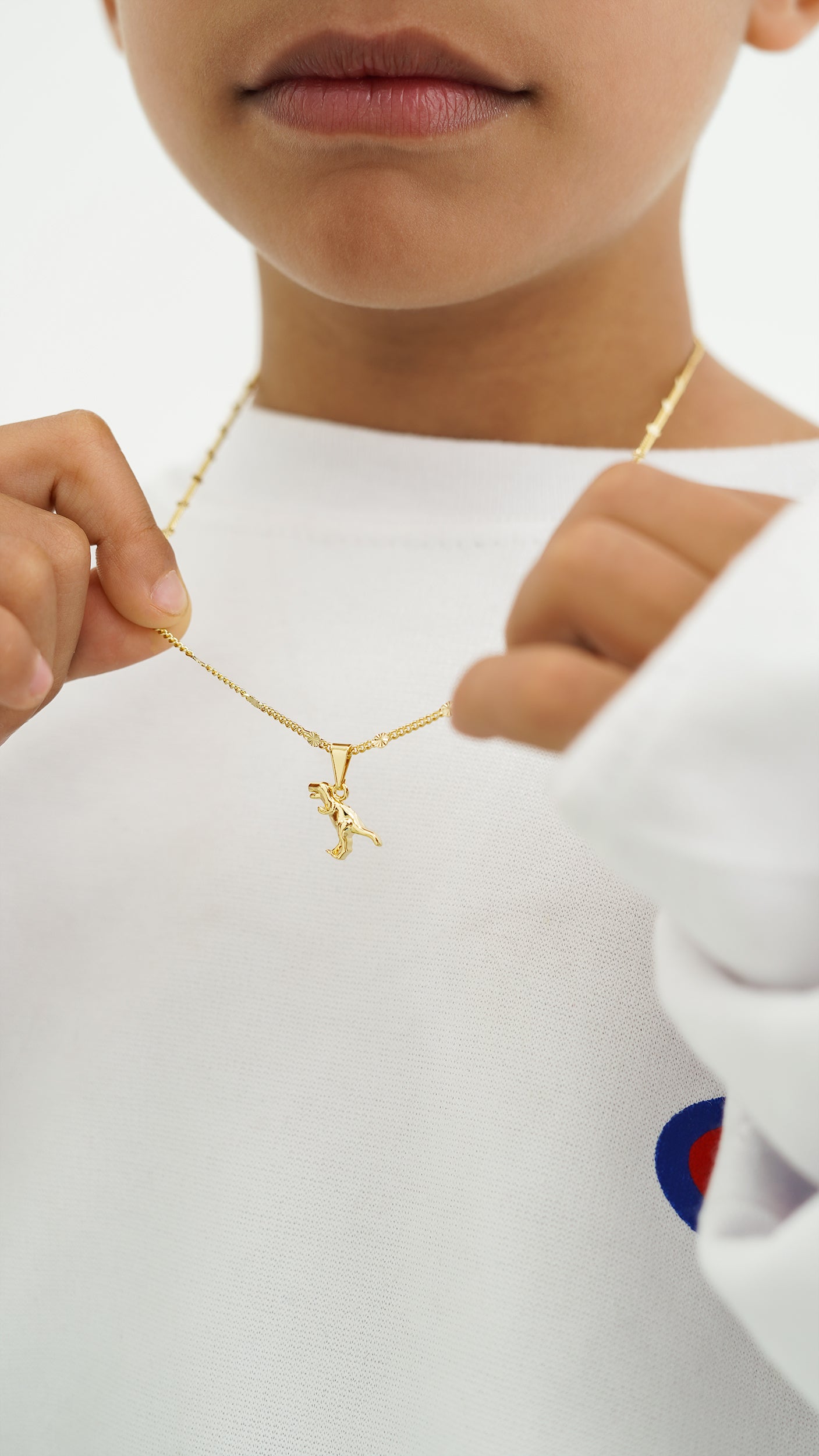 Cadena cubana con destellos punteras (45cm) + Dije T-Rex