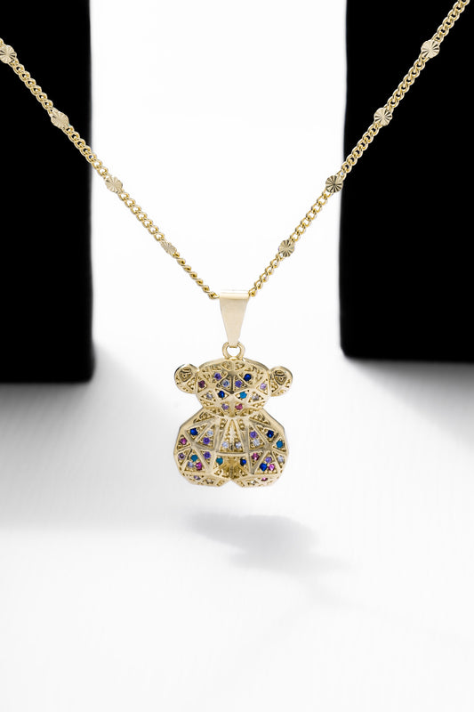 Cadena cubana con destellos punteras (45cm) + Dije colors bear