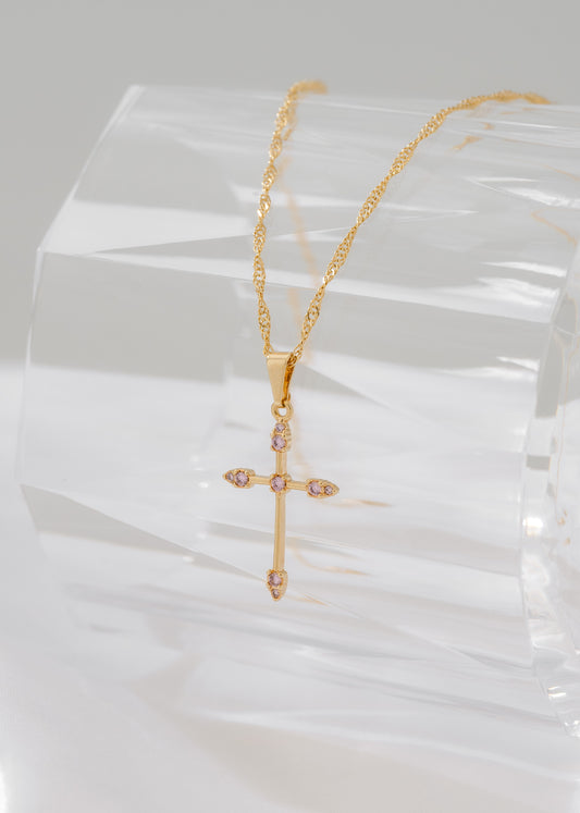Cadena Singapur (45cm) + Dije cruz tubular 9 circonias