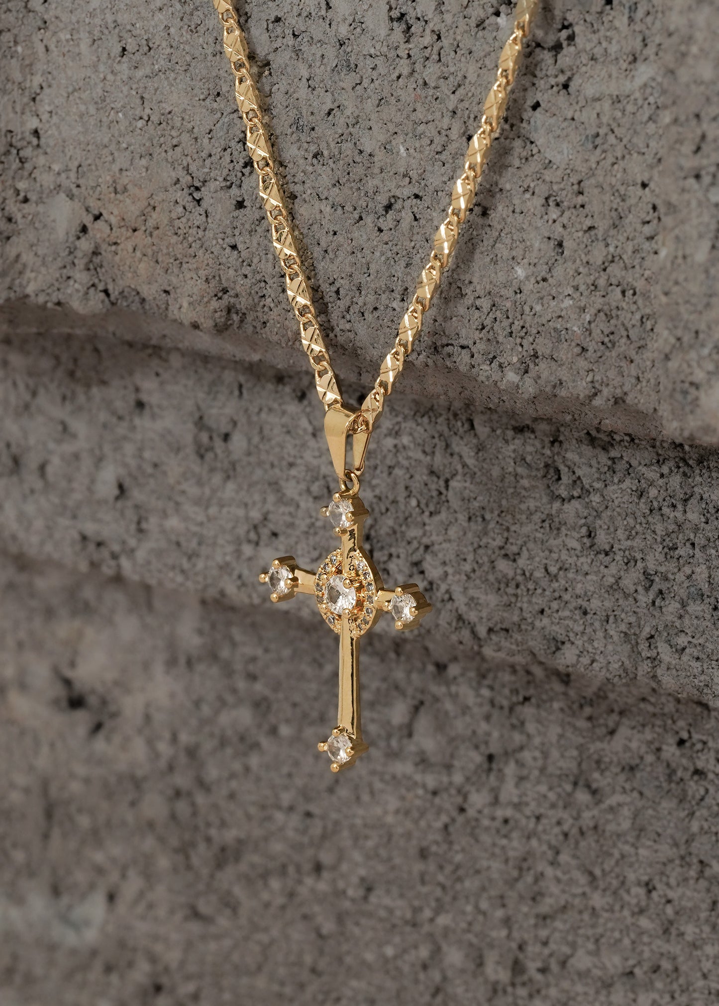 Cadena Destellos 2.5mm (65cm) + Dije Cruz Cristal