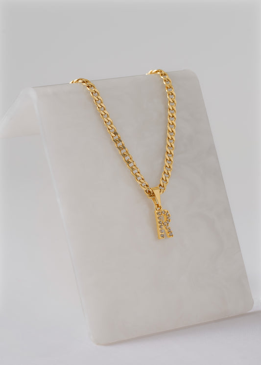 Cadena Cubana 3mm (45cm) + Dije Letra R